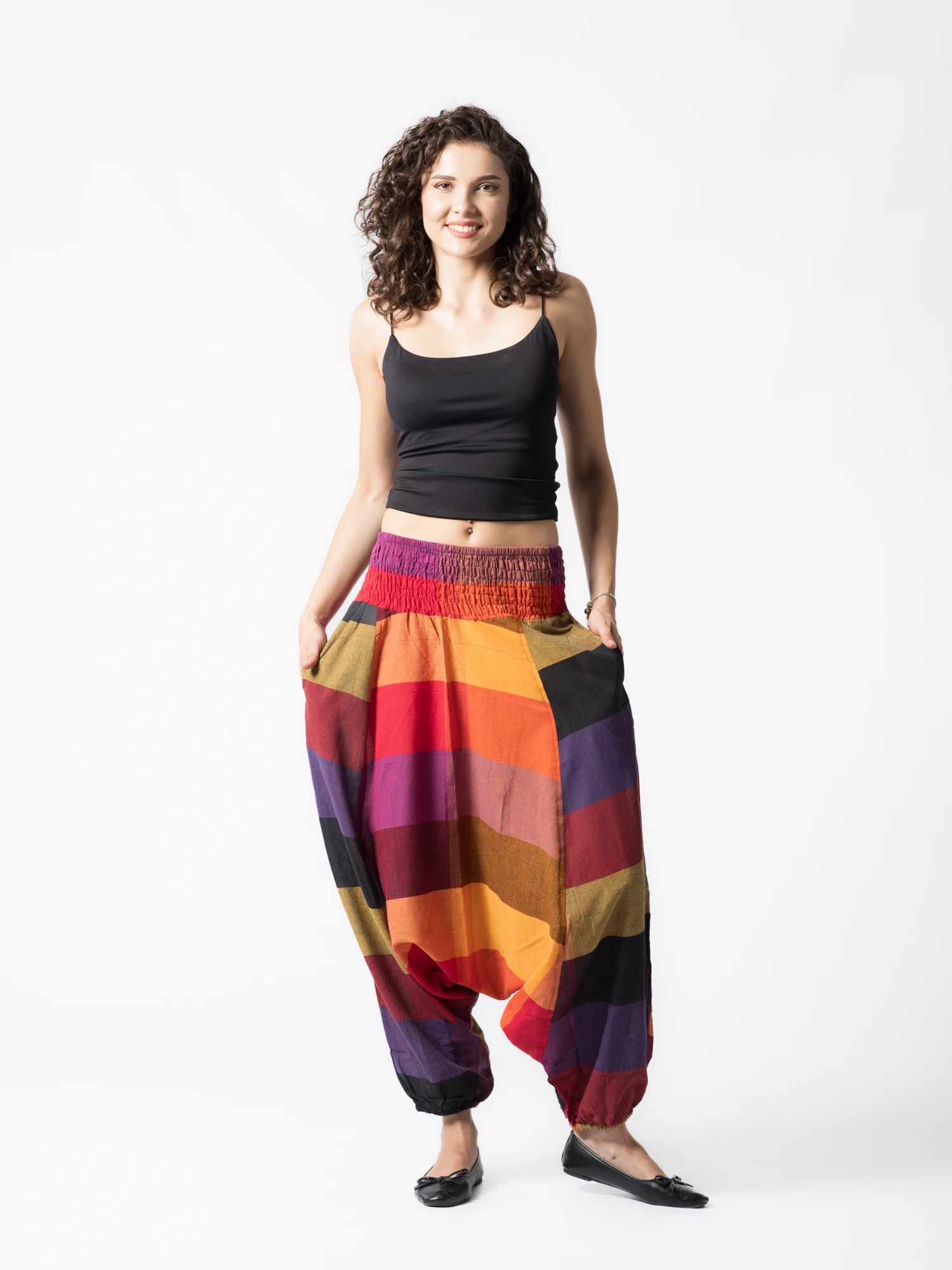 Șalvari din bumbac multicolori cu bandă lată în talie - Multicolor (produse unicat - diferă nuanțele și ordinea culorilor) [2]