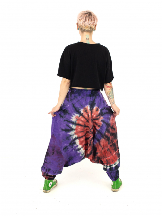 Șalvari din bumbac Tie Dye - Mov [3]