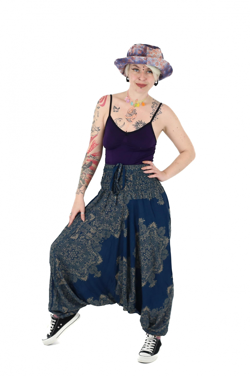 Salvari din material fluid cu croi lejer - Teal [5]