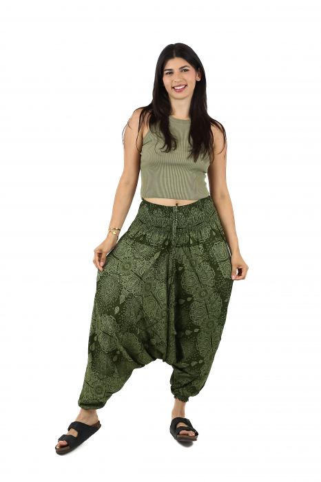 Salvari din material fluid si print abstract all over Mandala - Verde [2]