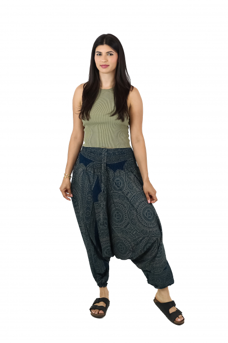 Salvari din material fluid si print all over Mandala - Teal [4]