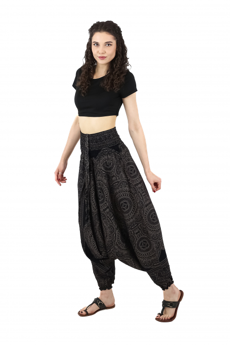 Salvari din material fluid si print all over Mandala - Teal [3]