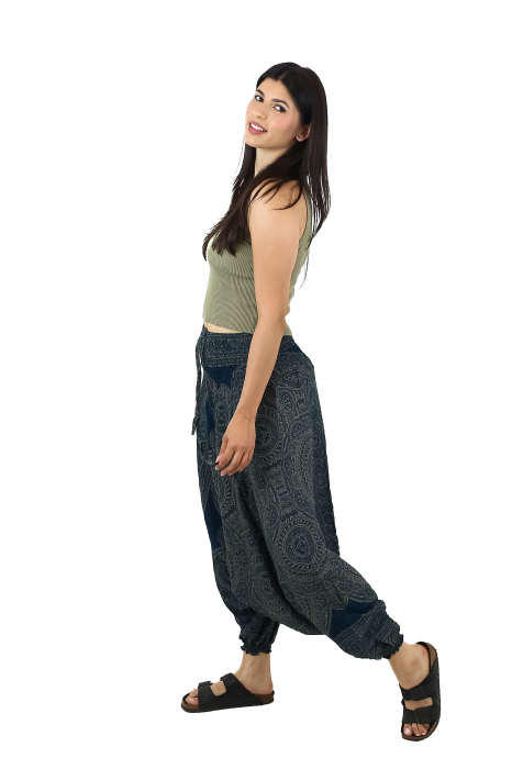 Salvari din material fluid si print all over Mandala - Teal [2]