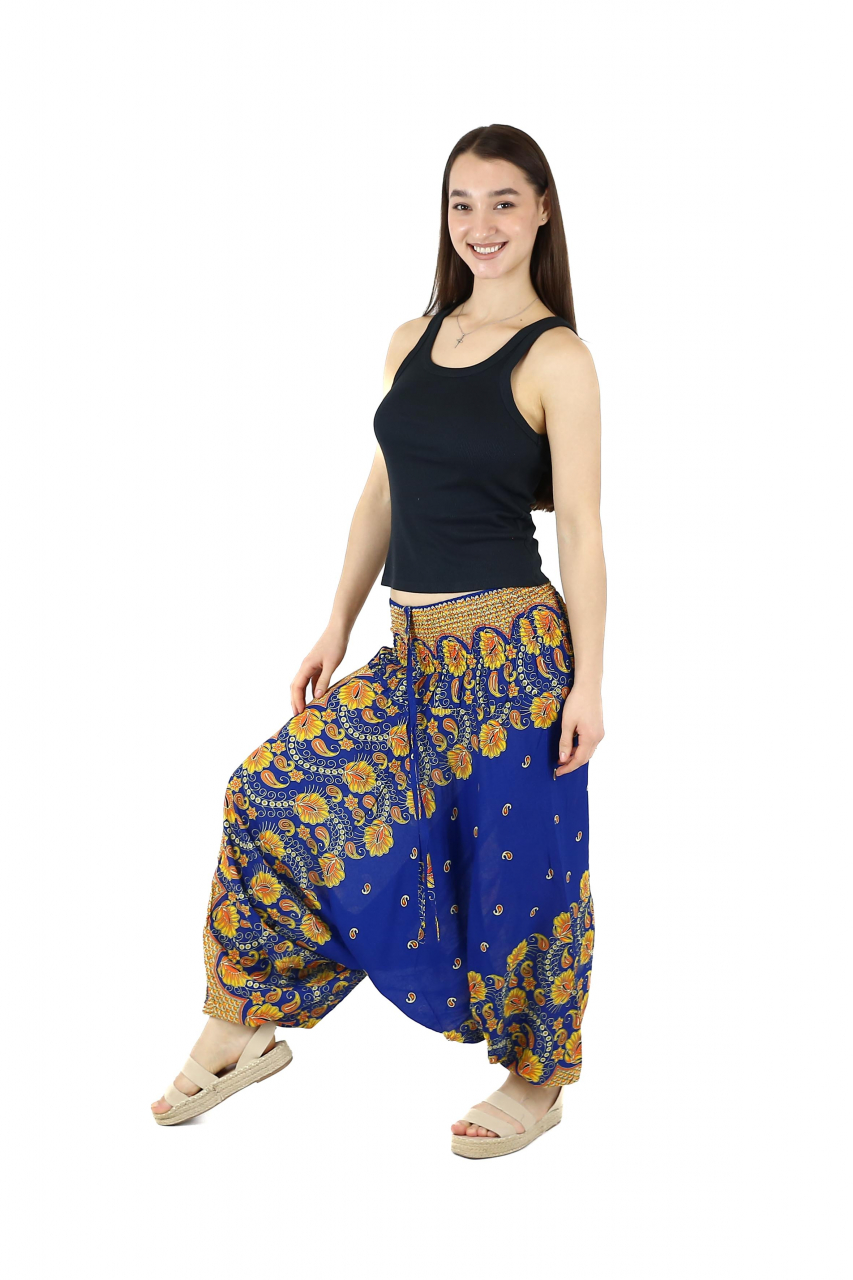 Salvari din material fluid si print floral - Negru [4]