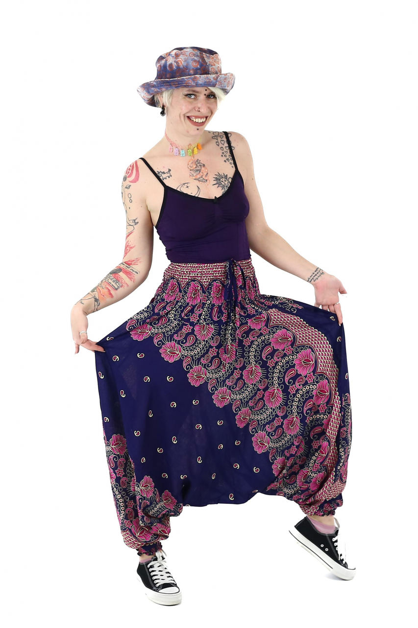 Salvari din material fluid si print floral - Negru [3]