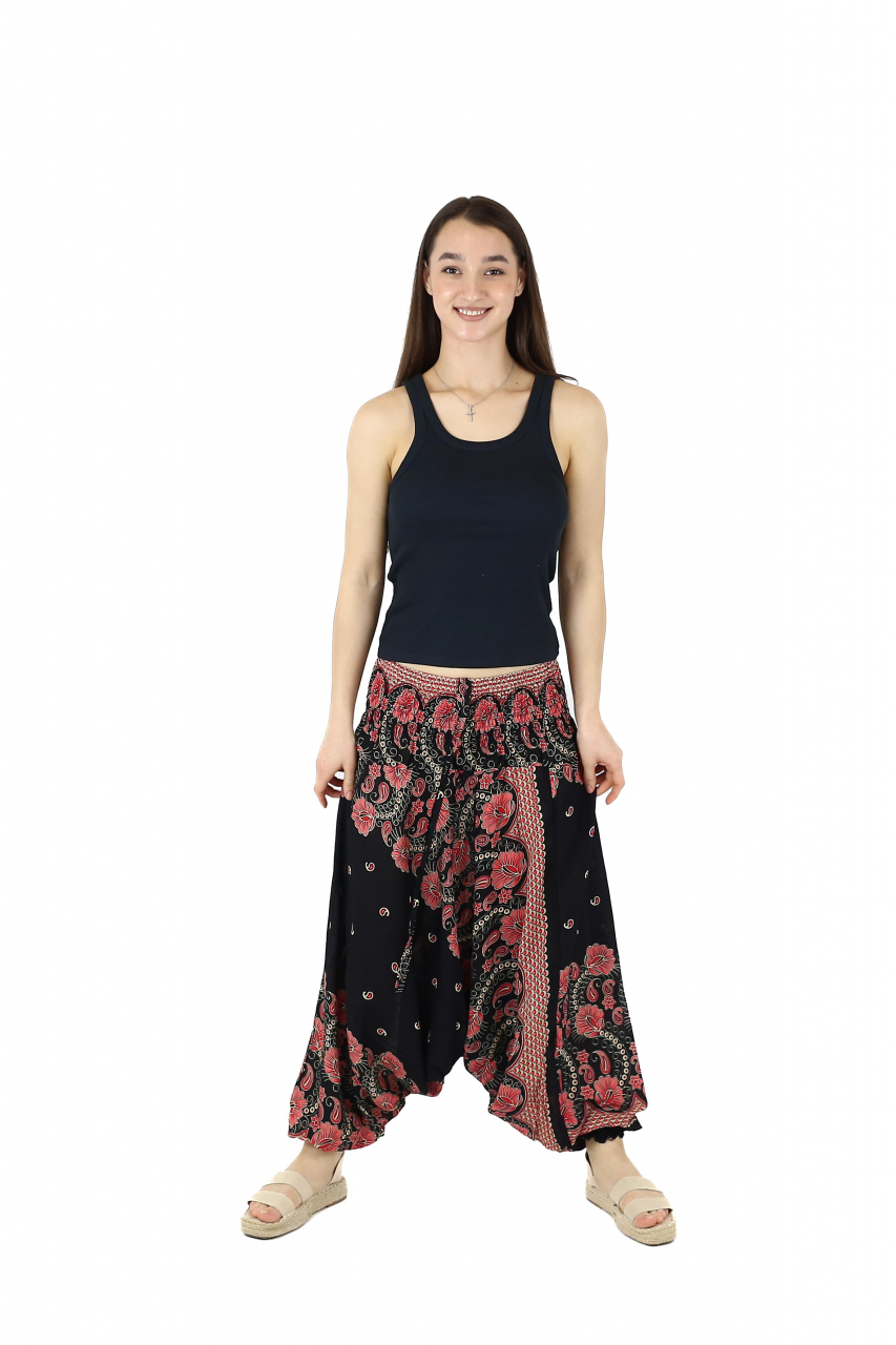 Salvari din material fluid si print floral - Negru [2]