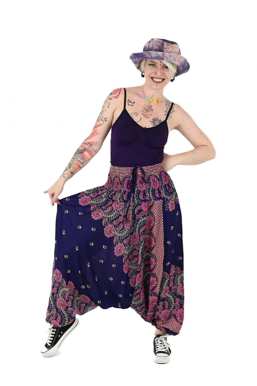 Salvari din material fluid si print floral - Negru [4]