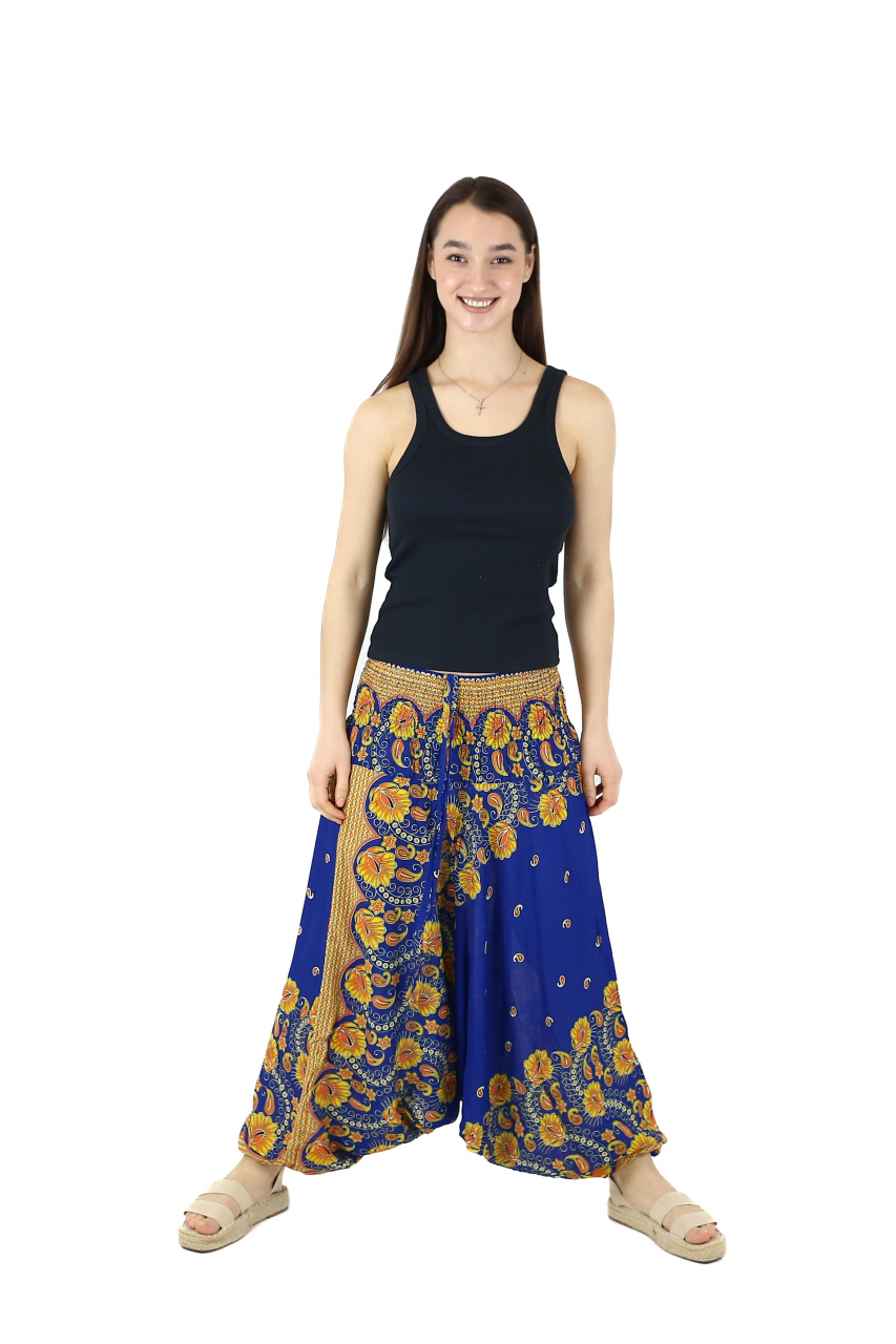 Salvari din material fluid si print floral - Negru [2]