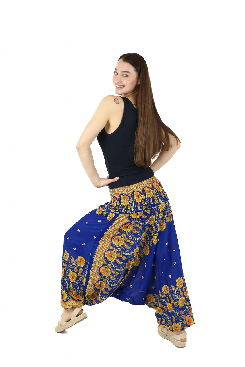 Salvari din material fluid si print floral - Negru [3]