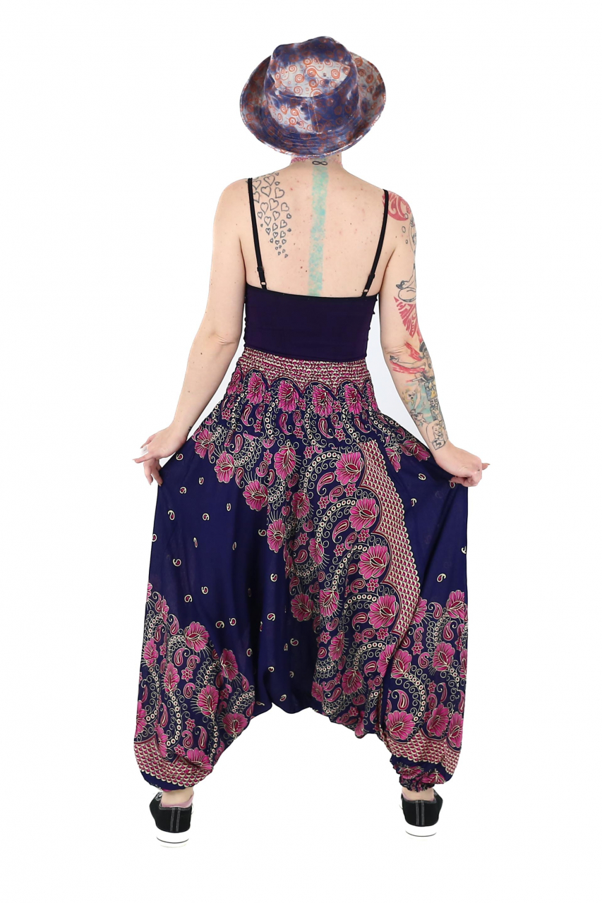 Salvari din material fluid si print floral - Negru [5]