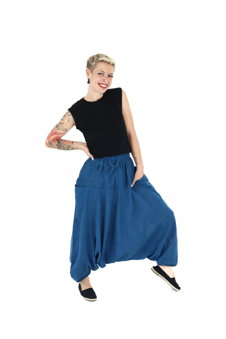 Șalvari din pânză de bumbac într-o culoare - Teal [3]