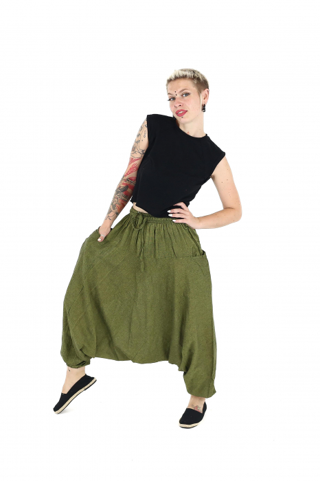 Șalvari din pânză de bumbac într-o culoare - Verde [4]