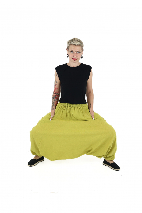Șalvari din pânză de bumbac într-o culoare - Lime [2]