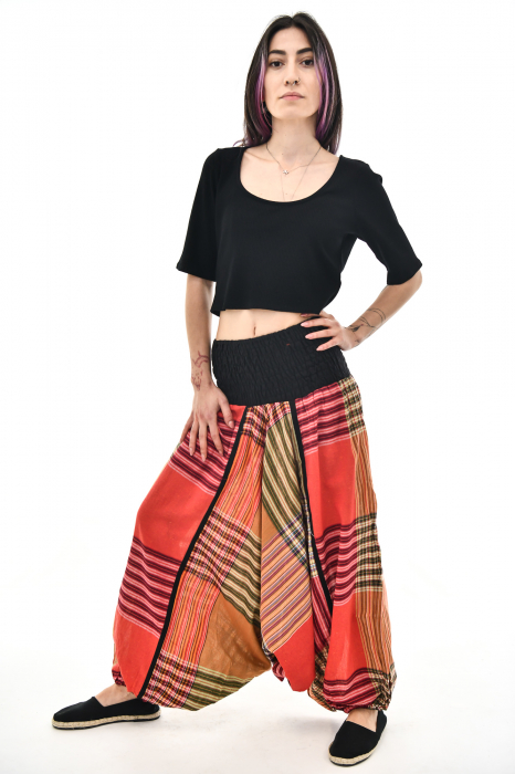 Salvari in carouri cu banda lata - Portocaliu [3]