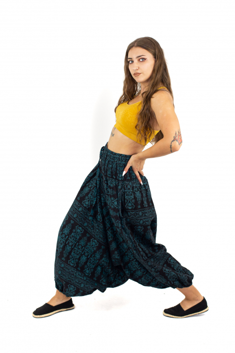 Salvari lejeri cu banda lata si print - Negru [3]