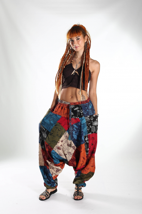 Șalvari patch din bumbac cu imprimeu ciuperci - Model Surpriză [5]