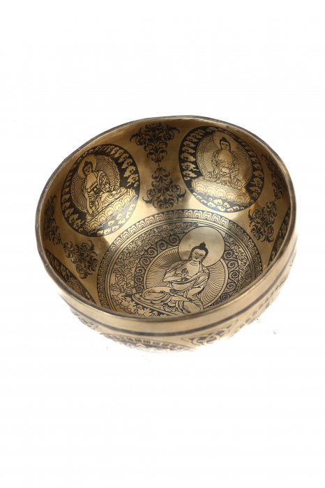 SET Singing Bowl (bol,malete+pernita) - handmade - 18cm - 897gr - 7 metale - 272Hz - Blessing Buddha [3]