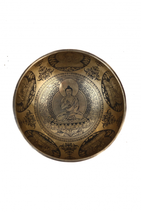 SET Singing Bowl (bol,malete+pernita) - handmade - 18cm - 897gr - 7 metale - 272Hz - Blessing Buddha [4]