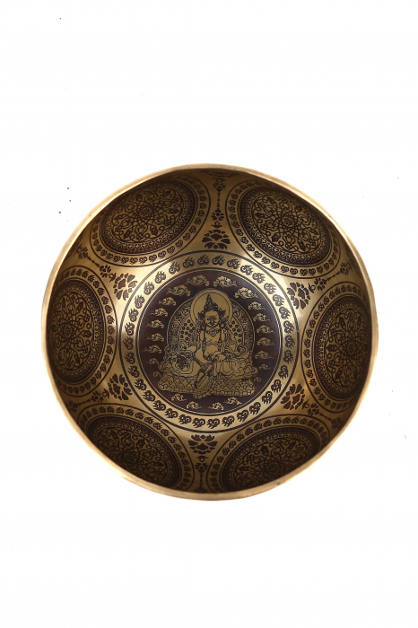 SET Singing Bowl (bol,malete+pernita) - handmade - 19cm - 910gr  - 206Hz - Jambhala/ god of wealth [3]