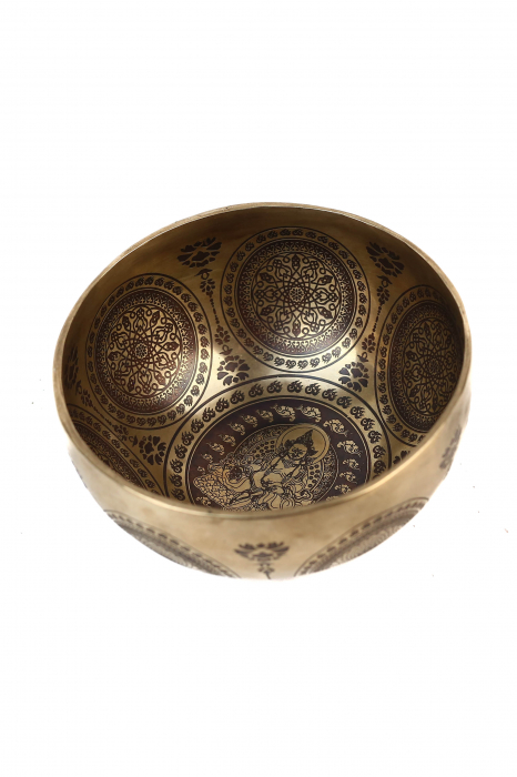 SET Singing Bowl (bol,malete+pernita) - handmade - 19cm - 910gr  - 206Hz - Jambhala/ god of wealth [4]