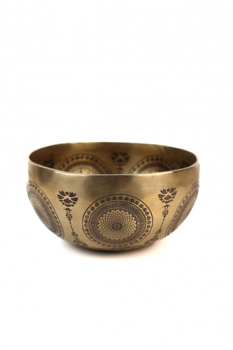 SET Singing Bowl (bol,malete+pernita) - handmade - 19cm - 910gr  - 206Hz - Jambhala/ god of wealth [1]