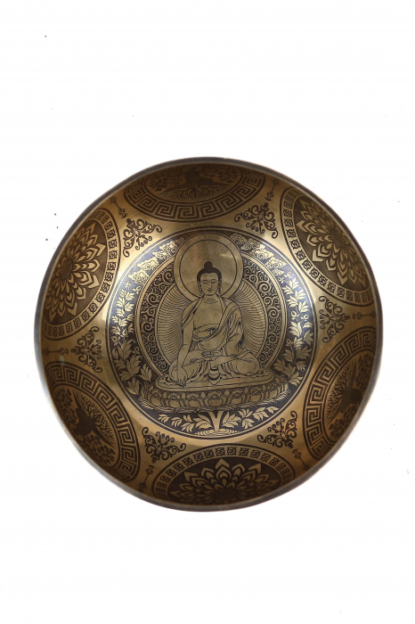 SET Singing Bowl (bol,malete+pernita) - handmade - 20cm - 883gr - 7 metale -203Hz - Shakyamuni Buddha [3]