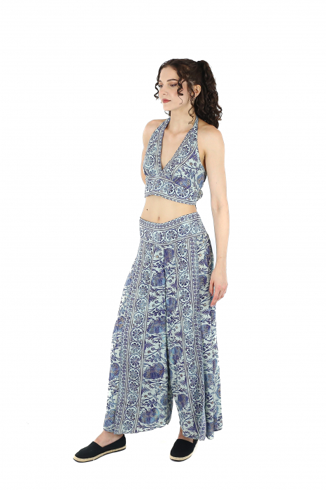 Set top si pantaloni cu print oriental si fir auriu - Model 1 [5]