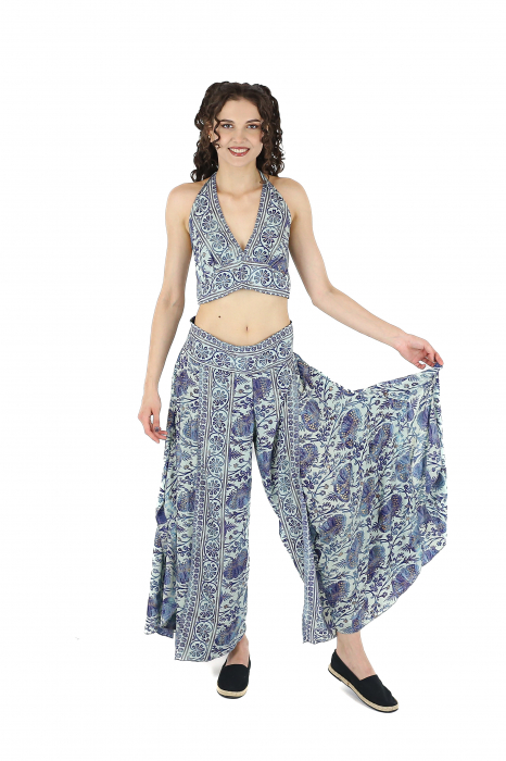 Set top si pantaloni cu print oriental si fir auriu - Model 1 [4]