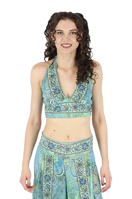 Set top si pantaloni cu print oriental si fir auriu - Model 2 [2]