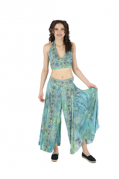 Set top si pantaloni cu print oriental si fir auriu - Model 2 [4]
