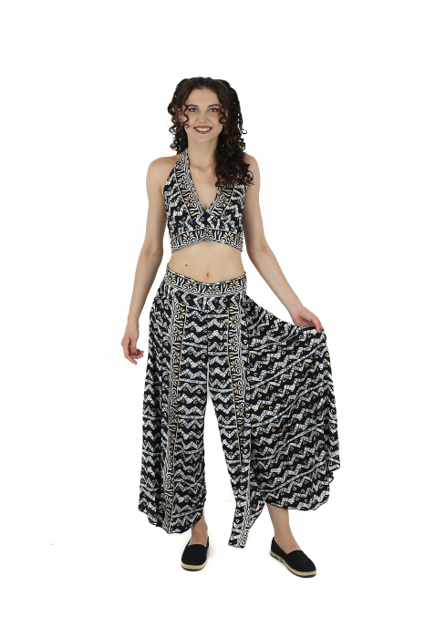 Set top si pantaloni cu print oriental si fir auriu - Model 4 [4]