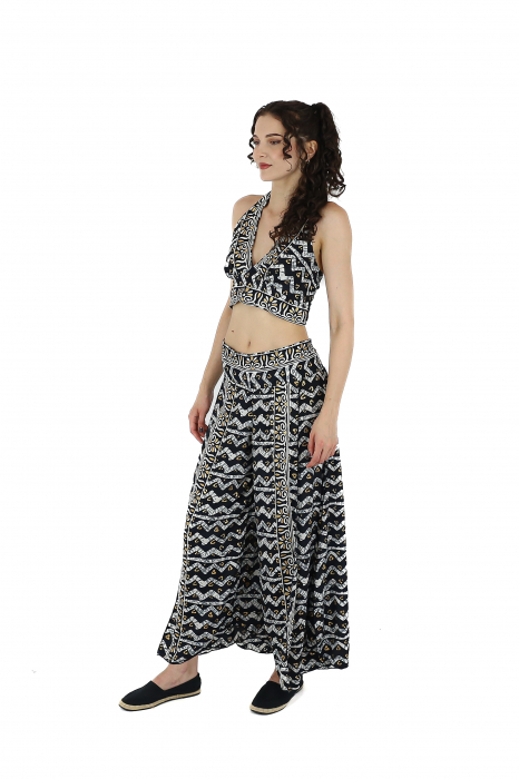 Set top si pantaloni cu print oriental si fir auriu - Model 4 [5]