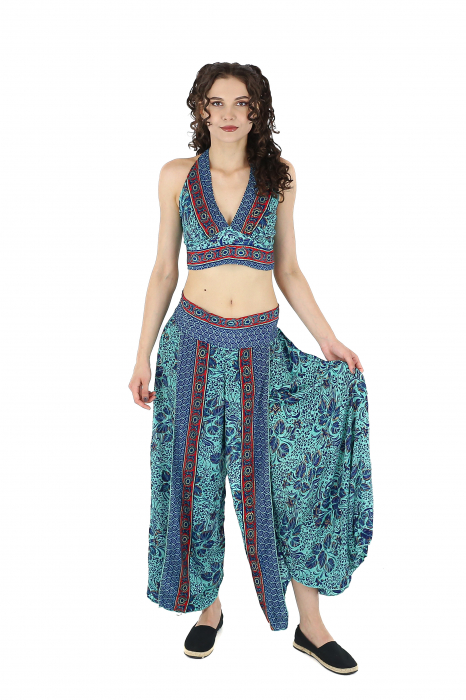 Set top si pantaloni cu print oriental si fir auriu - Model 5 [5]