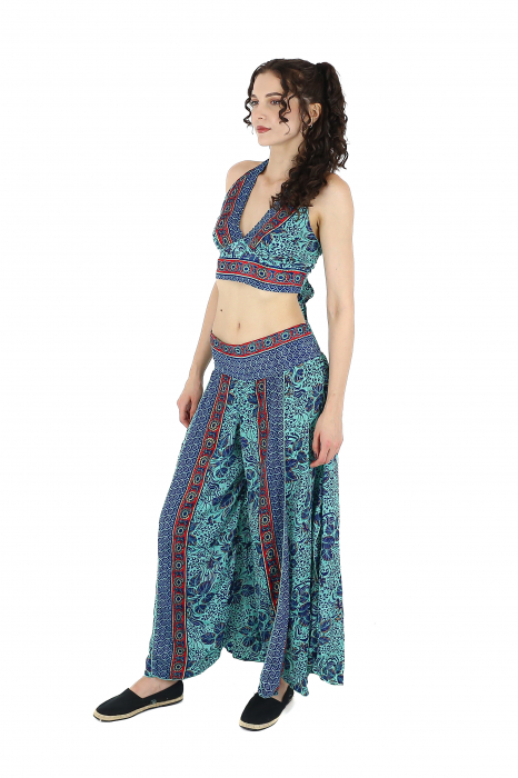 Set top si pantaloni cu print oriental si fir auriu - Model 5 [4]