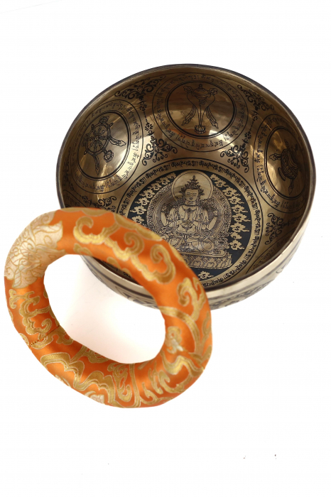 Singing Bowl - handmade - 20cm - 1270gr - 7 metale - 190Hz - Chenrezig as a compassion Buddha [6]