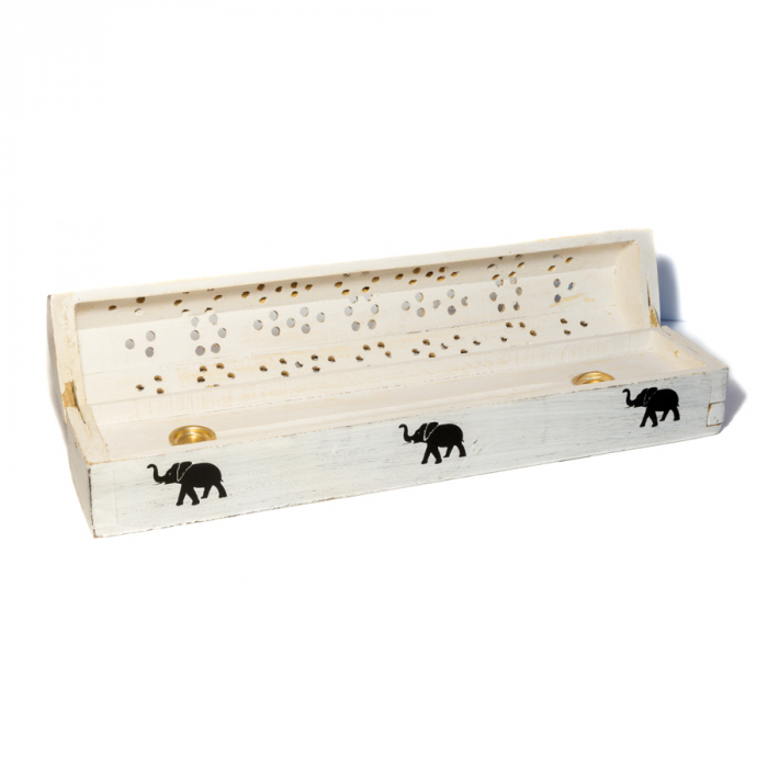 Suport Cutie din Lemn de Mango pentru Conuri Parfumate - Alb (30 cm) [2]