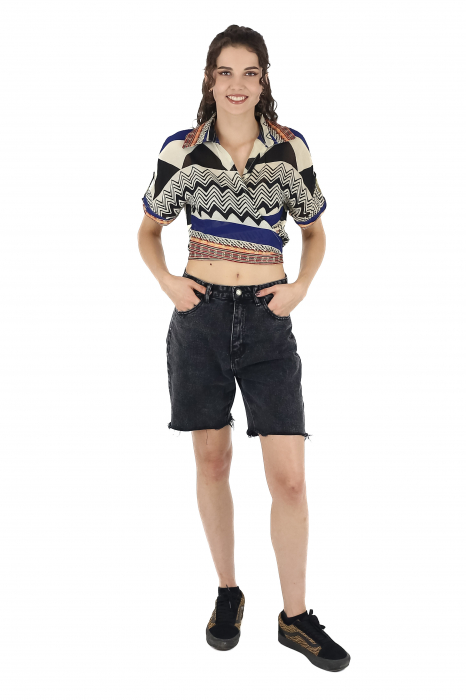 Top din bumbac petrecut cu guler si maneca scurta - Model 1 [3]