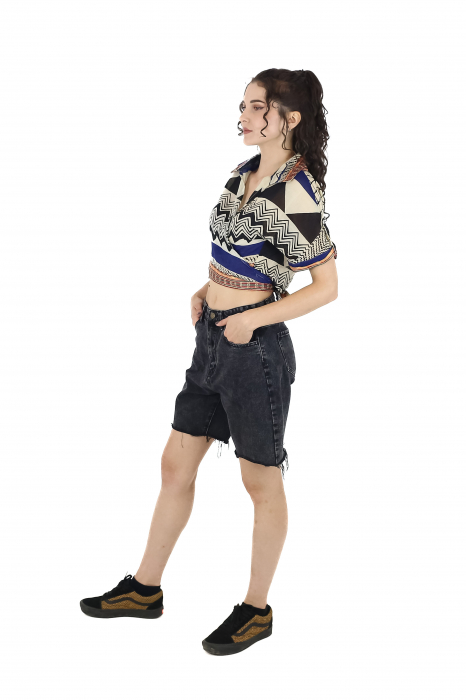 Top din bumbac petrecut cu guler si maneca scurta - Model 1 [4]