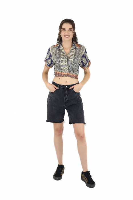 Top din bumbac petrecut cu guler si maneca scurta - Model 4 [3]