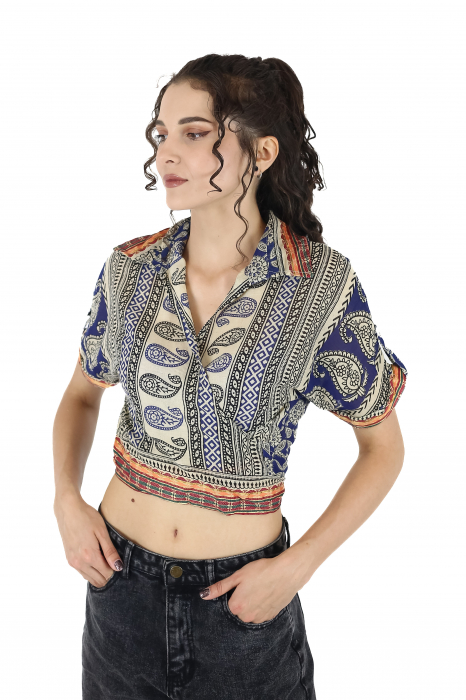 Top din bumbac petrecut cu guler si maneca scurta - Model 4 [2]