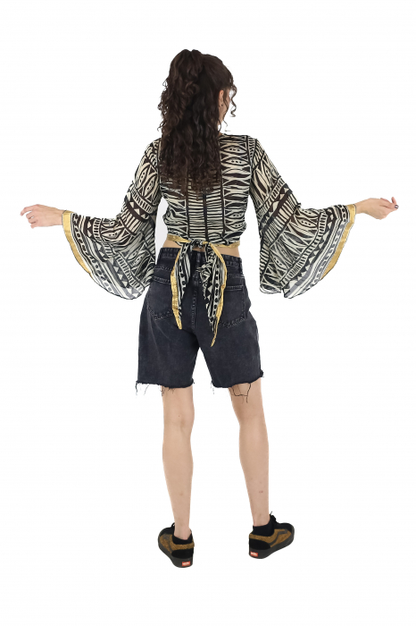 Top din bumbac petrecut cu maneca tip clopot - Model 4 [5]