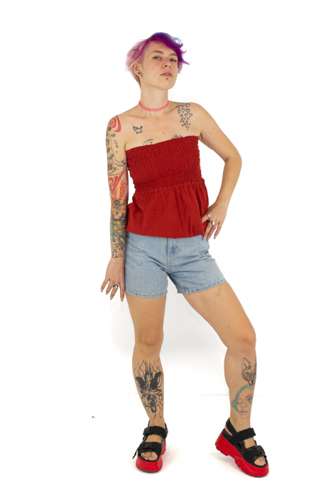 Top intr-o culoare cu banda elastica - Rosu [2]