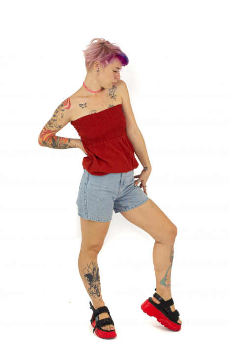 Top intr-o culoare cu banda elastica - Rosu [3]