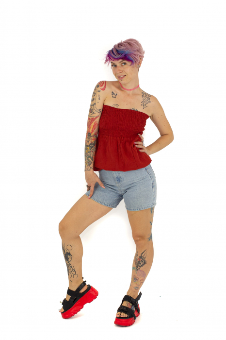 Top intr-o culoare cu banda elastica - Rosu [5]