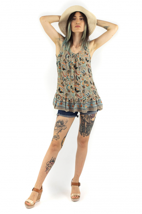 Top lejer de vara cu print abstract - Bej [6]