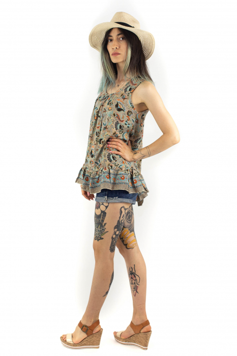 Top lejer de vara cu print abstract - Bej [4]