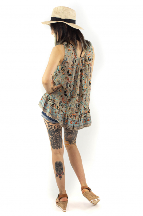 Top lejer de vara cu print abstract - Bej [5]