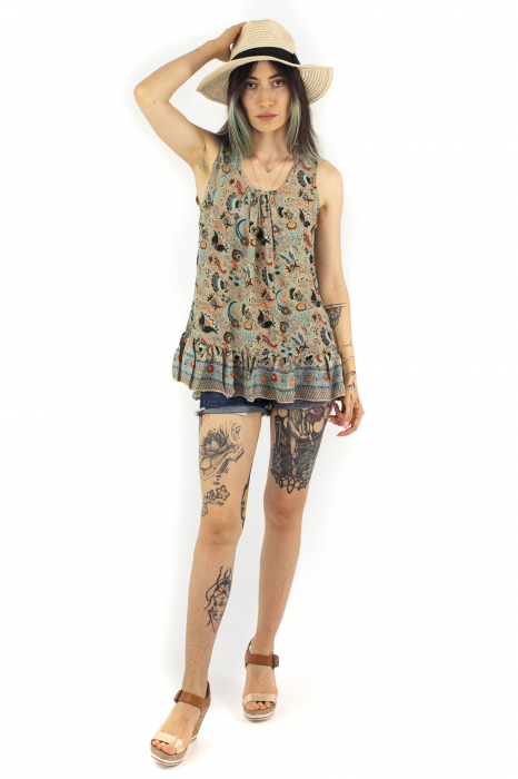 Top lejer de vara cu print abstract - Bej [2]