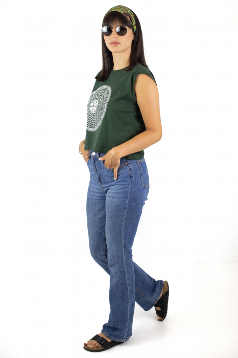 Tricou fara maneci cu print abstrct - Albastru [3]