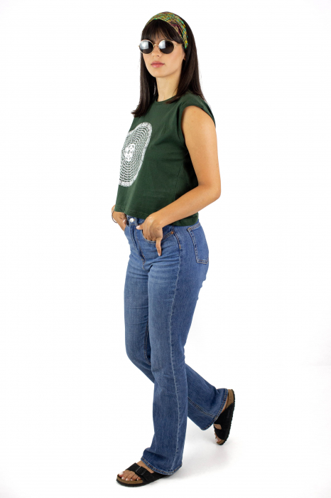 Tricou fara maneci cu print abstrct - Albastru [4]